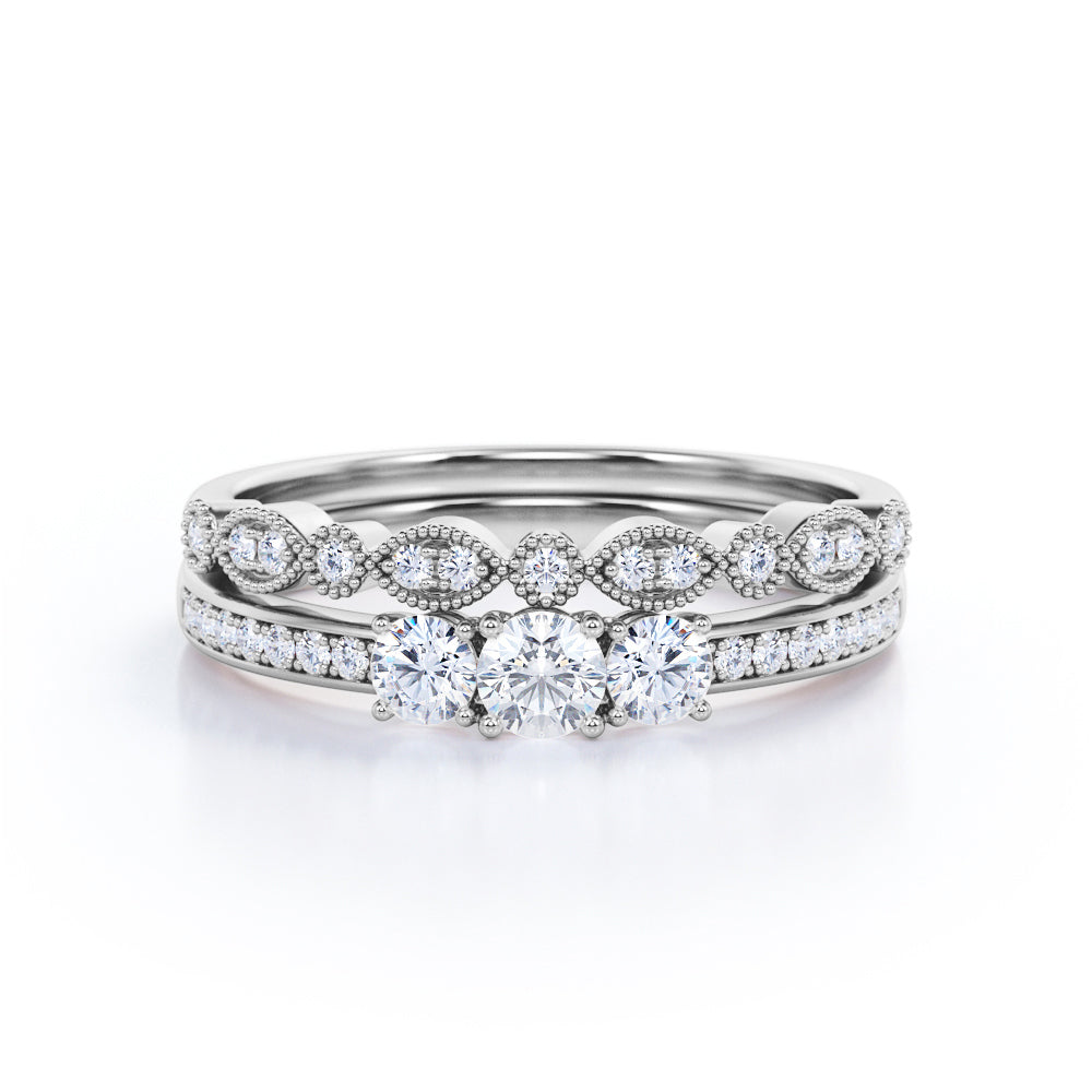 Women's Vintage Three Stone Engagement Ring Set