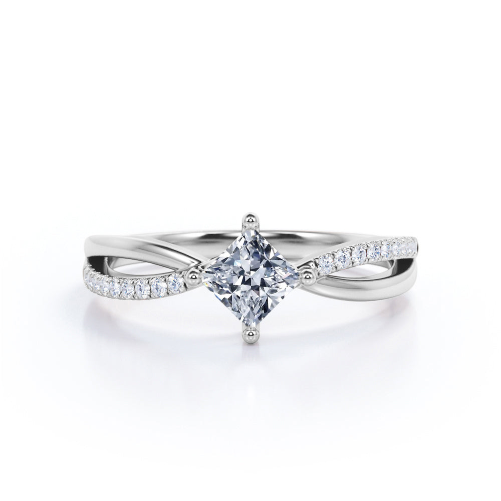 Platinum Princess Cut Solitaire Diamond Ring With A Four Claw Setting