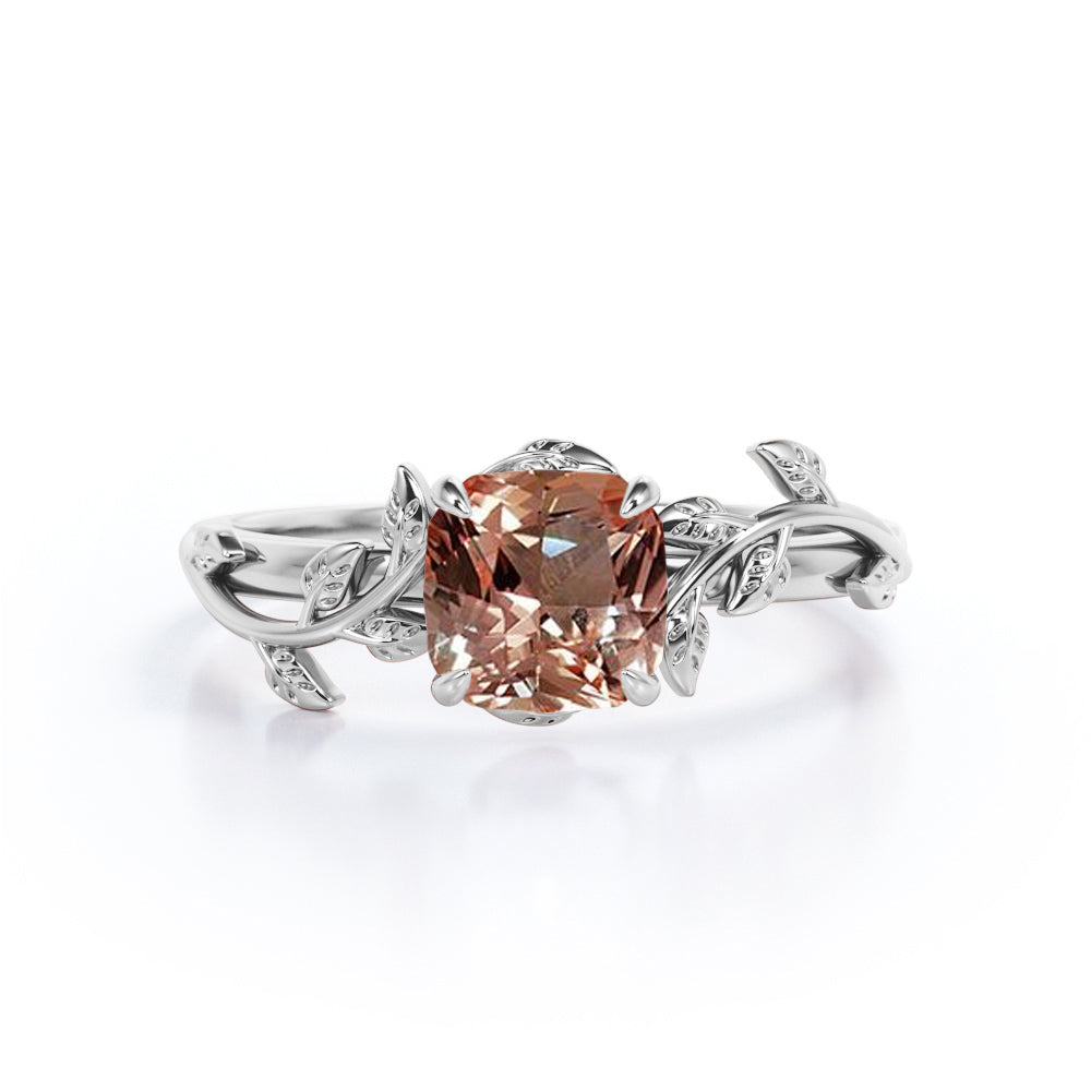 Cushion Peach Pink Morganite Engagement Ring Set 14k Rose Gold