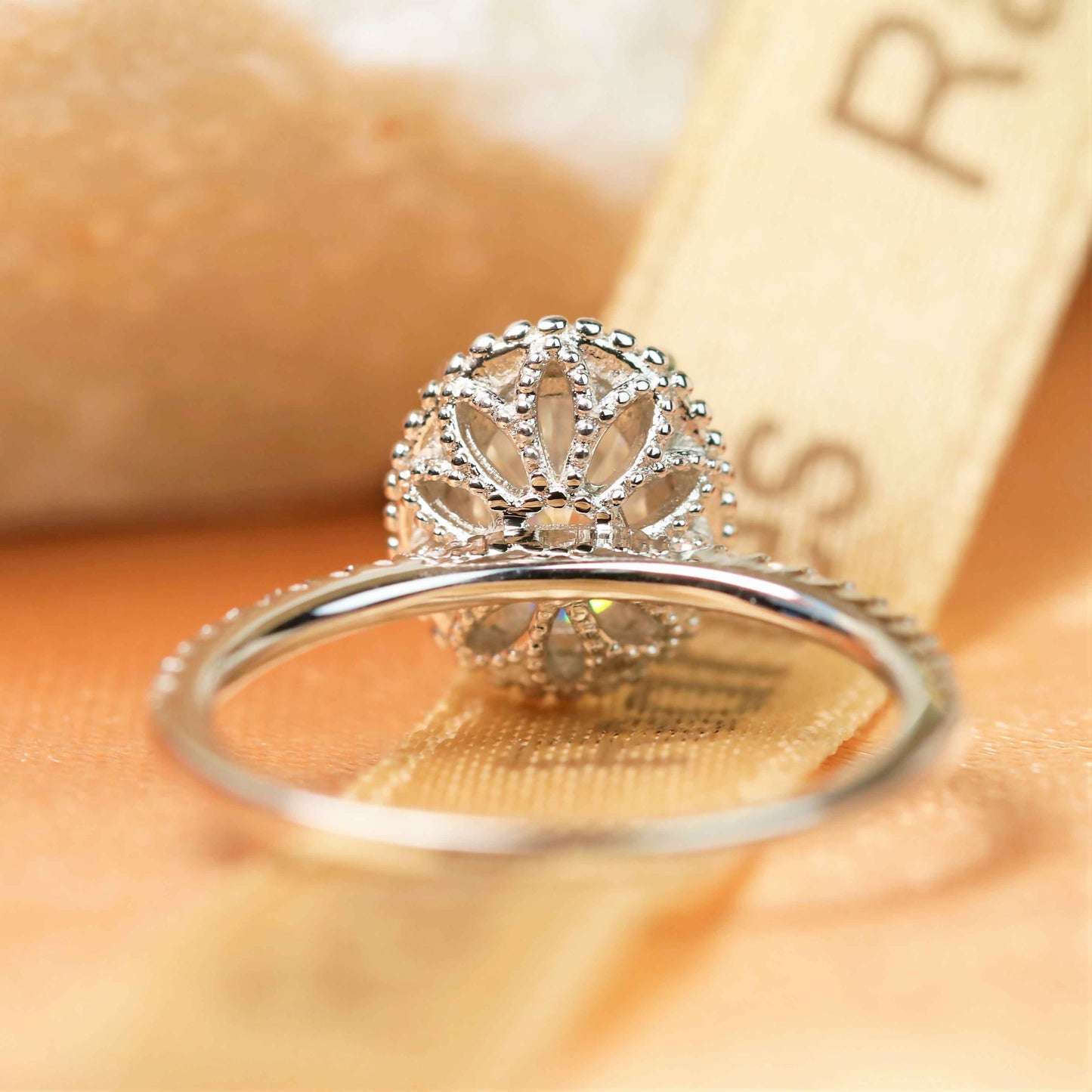 Vintage 1.2 carat oval cut Moissanite milgrain Engagement Ring in Gold