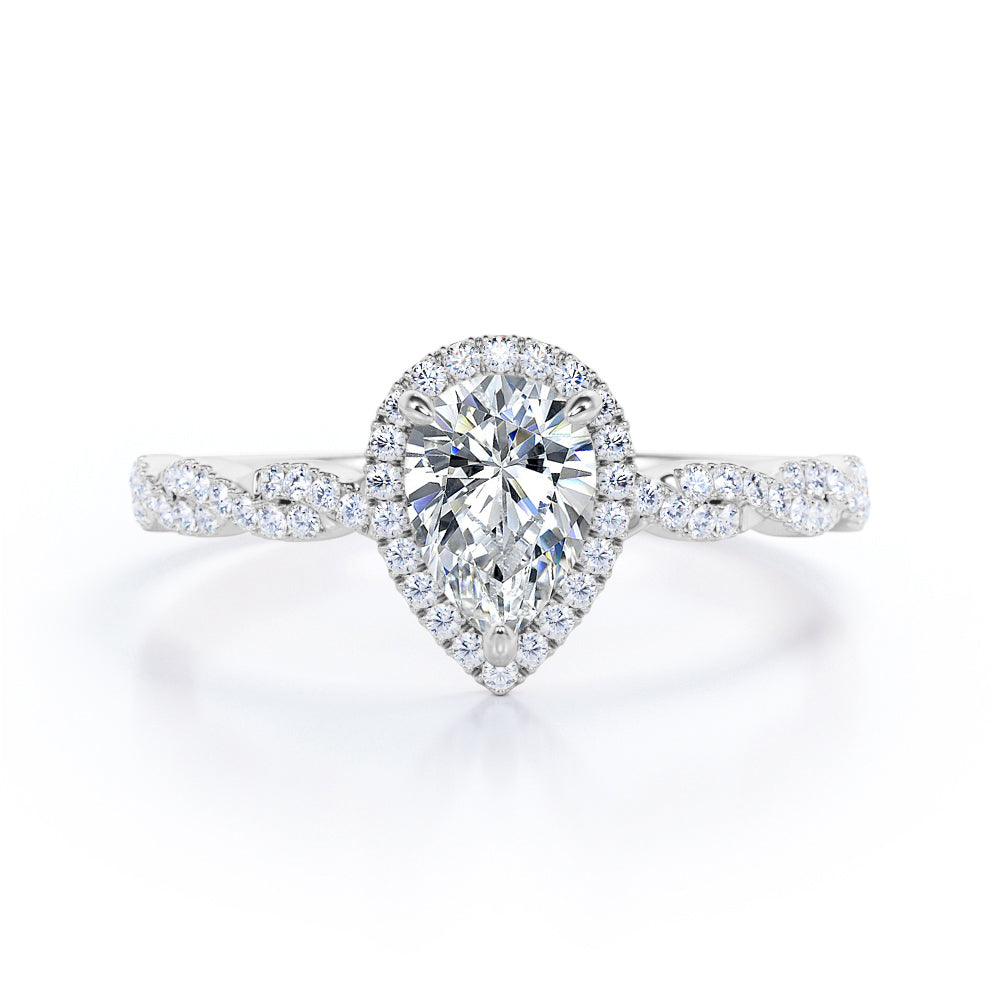 Twisted rope style 1.5 carat Pear cut Moissanite and diamond infinity –