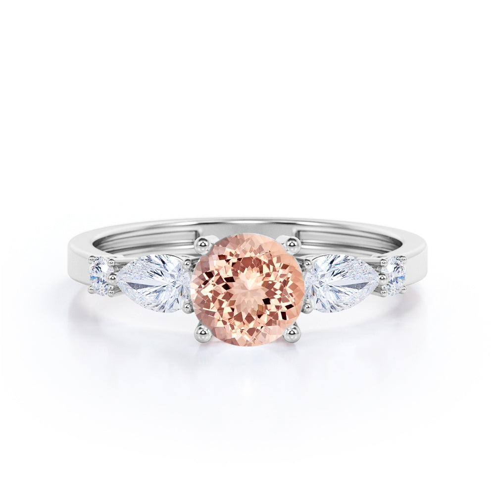 5 lucky stones 1.2 carat Round cut Peach Morganite and diamond 