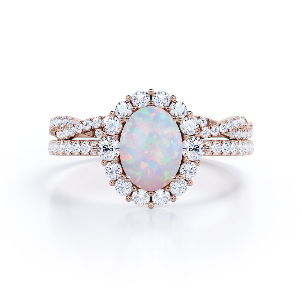 Infinity 1.75 carat Flower-shaped Ethiopian Opal and diamond Wedding ring set for her in White gold
