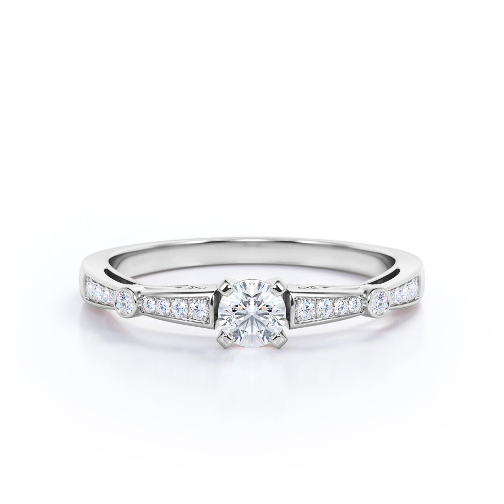 Elegant 0.5 carat Round cut diamond art nouveau engagement ring in White gold