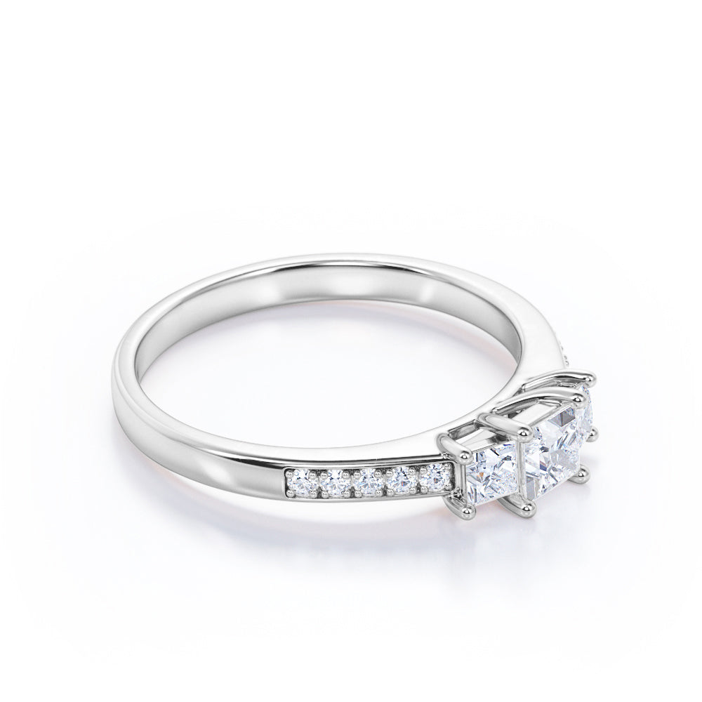 Vintage style 0.5 carat Princess cut diamond 3 stone channel set diamond ring in White gold-Engagement ring